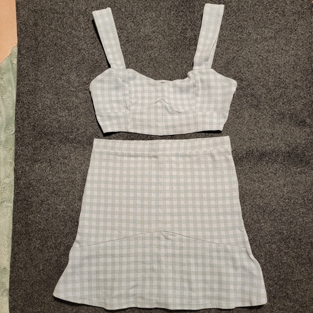Gingham crop skirt set